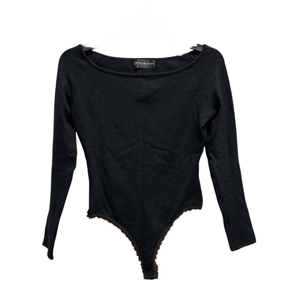 VTG DONNA KARAN New York Wool Knit  Bodysuit Shirt M Career Wear Top Blouse